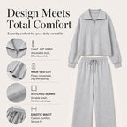 Women's Half-Zip Lapel Top and Wide-Leg Pants Set