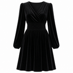 Women's Solid Color Velvet V Neck Long Sleeve Maxi Dress