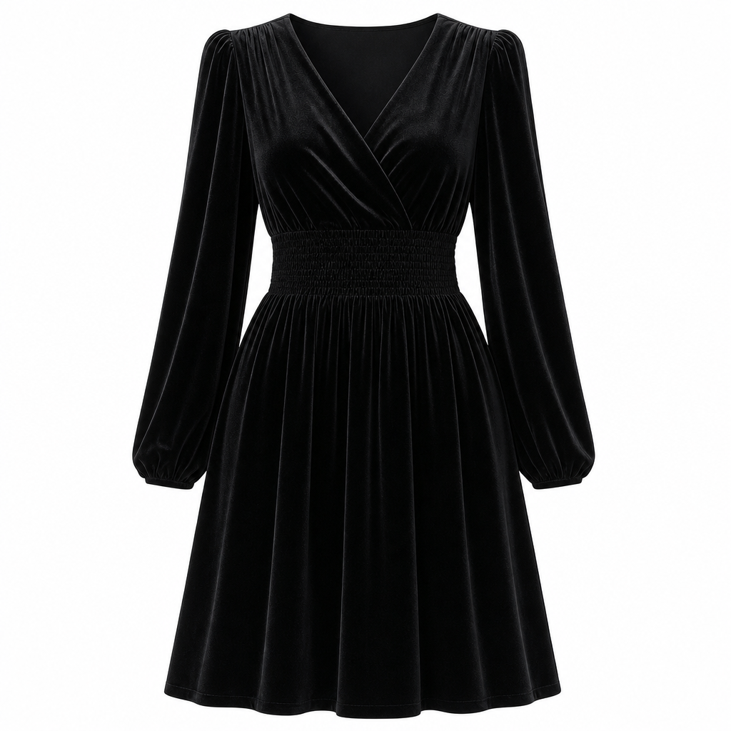 Women's Solid Color Velvet V Neck Long Sleeve Maxi Dress