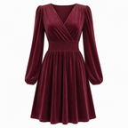 Women's Solid Color Velvet V Neck Long Sleeve Maxi Dress