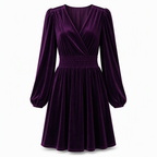 Women's Solid Color Velvet V Neck Long Sleeve Maxi Dress