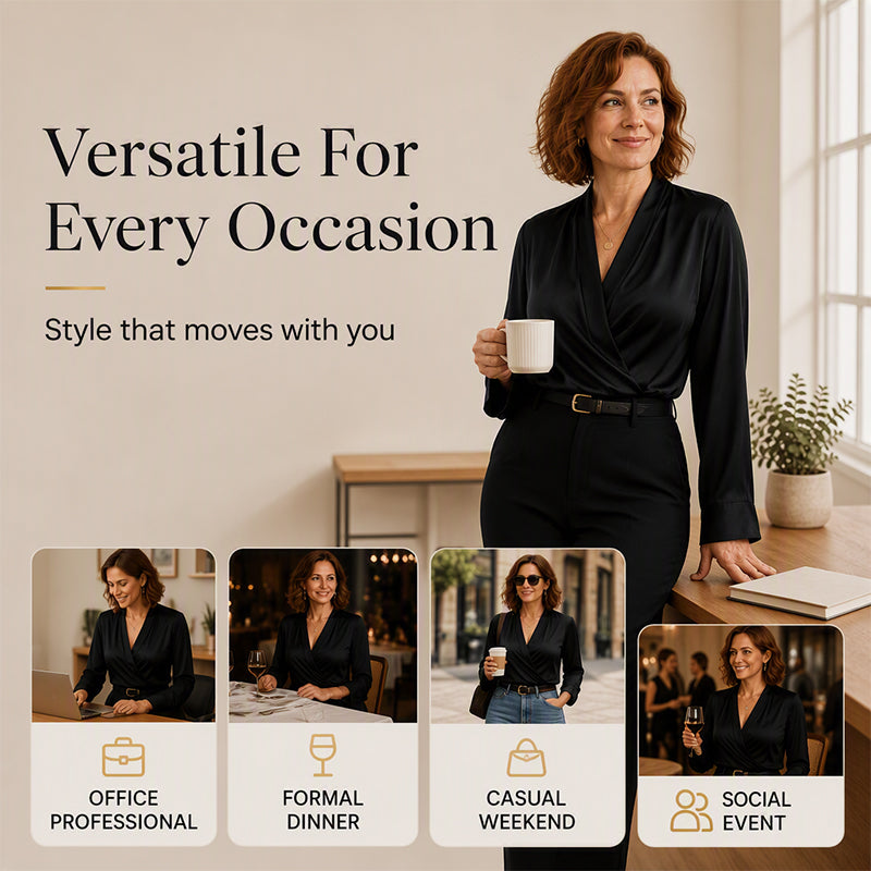 Women's Elegant Silky V-Neck Drape Top