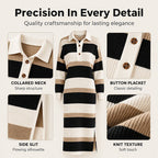 Women's Striped Collared Knit Sweater Dress