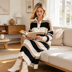 Women's Striped Collared Knit Sweater Dress