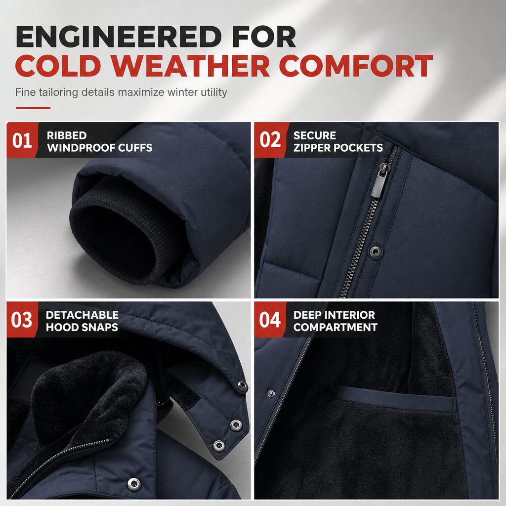 🖤 ❄️ Men's Mid-Length Winter Padded Thickened Business Casual Cotton Coat for Middle-Aged Men