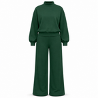 Women's Casual Two-Piece Knit Lounge Set with Mock Neck Long Sleeve Sweatshirt and High-Waisted Wide-Leg Pants