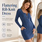 Womens Autumn Winter Solid Color Long Sleeve Slim Fit Bodycon Button Dress