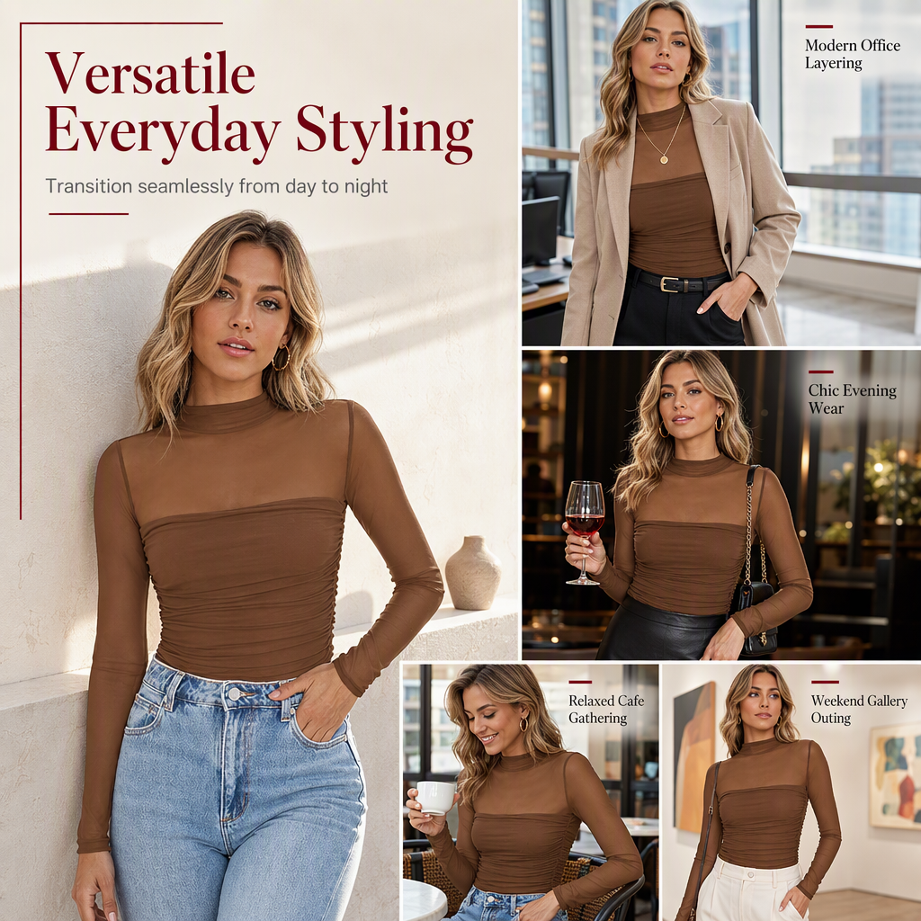 🎀 Women's Vintage Mock Neck Lace Mesh Top | Delicate Sheer Detail – Romantic Layer for Date Night ✨