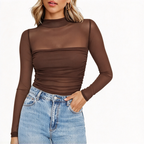 🎀 Women's Vintage Mock Neck Lace Mesh Top | Delicate Sheer Detail – Romantic Layer for Date Night ✨