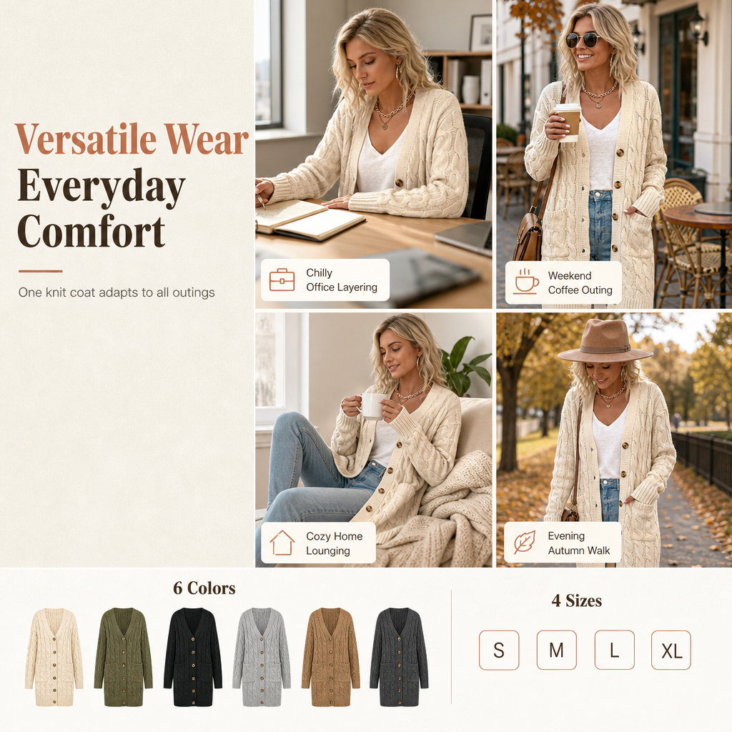Women's Long Single Breasted Knitted Cardigan Sweater Casual Outerwear Coat for Autumn and Winter