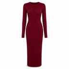 Women's Long Sleeve Rib Knit Crewneck Bodycon Maxi Dress