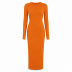 Women's Long Sleeve Rib Knit Crewneck Bodycon Maxi Dress