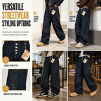Men's American Vintage Curved Leg Wide Leg Jeans Deconstructed Raw Denim Button Fly Pants