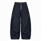 Men's American Vintage Curved Leg Wide Leg Jeans Deconstructed Raw Denim Button Fly Pants