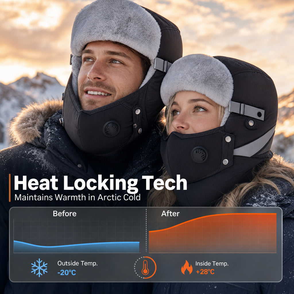 Windproof Winter Thermal Trapper Hat with Integrated Face Mask