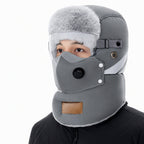 Windproof Winter Thermal Trapper Hat with Integrated Face Mask