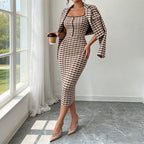 🎀 Elegant Cropped Jacket & Slim Dress Set – Feminine Fit & Versatile Styling