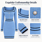 Women's Elegant Square Neck Knit Bodycon Dress