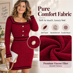 Women's Elegant Square Neck Knit Bodycon Dress