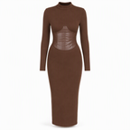 Women's Crew Neck Long Sleeve Patchwork Slim Fit Bodycon Pullover Dress
