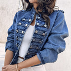 Women's Vintage Symmetrical Button Denim Jacket