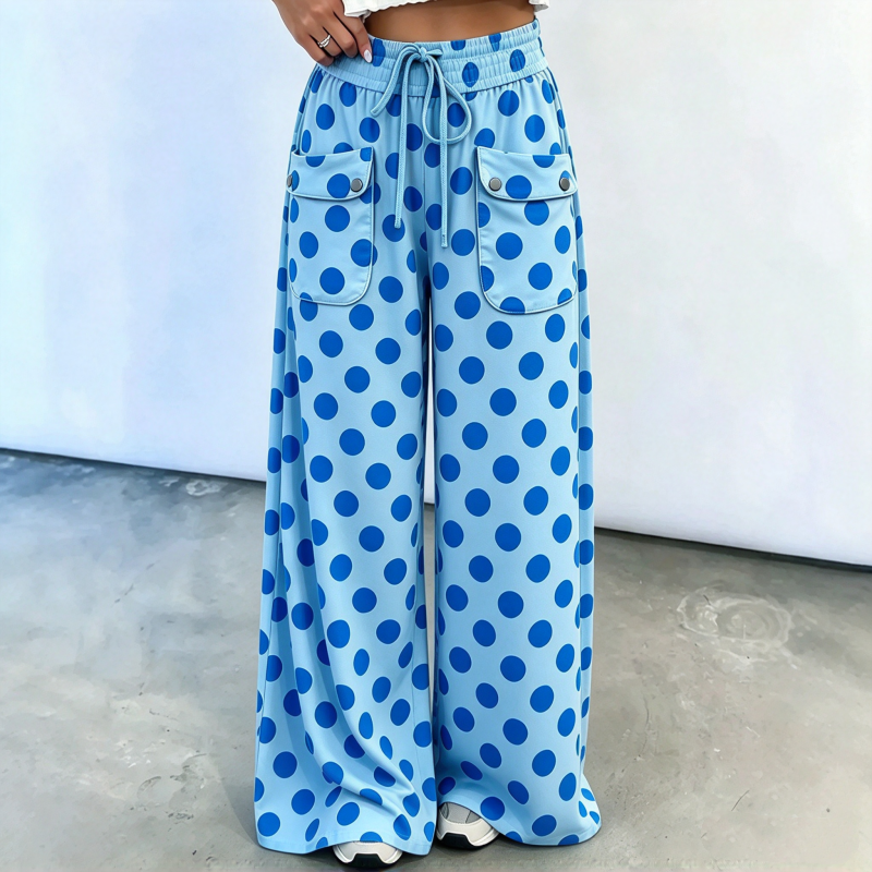 Women's Casual Polka Dot Print Wide Leg Pants
