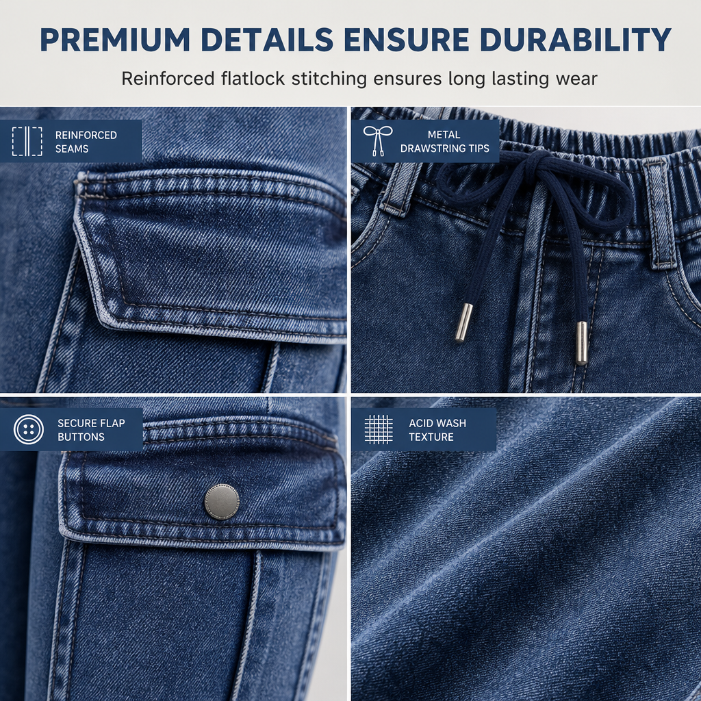 Women's High Waisted Elastic Drawstring Cargo Jeggings Skinny Denim Pants