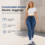 Women's High Waisted Elastic Drawstring Cargo Jeggings Skinny Denim Pants