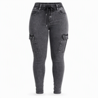 Women's High Waisted Elastic Drawstring Cargo Jeggings Skinny Denim Pants