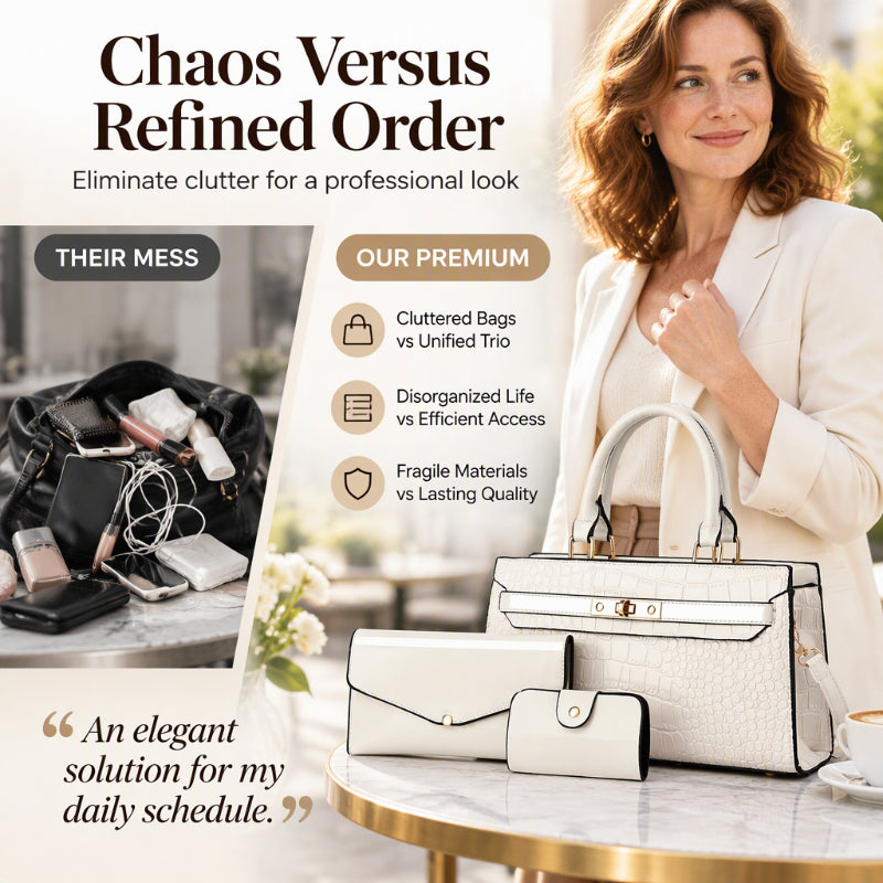 Women's Crocodile Pattern Handbag 3-Piece Set