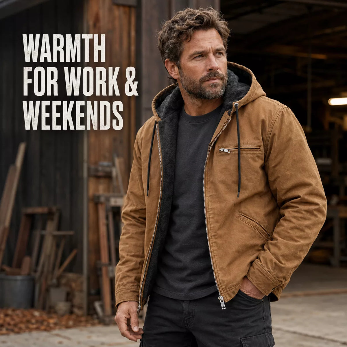 ⏰ Last Day of the Sale – 50% OFF ✨Men’s Plush-Lined Hooded Work Jacket