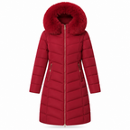 Women Mid-Length Slim Fit Winter Padded Coat with Large Fur Collar Outerwear