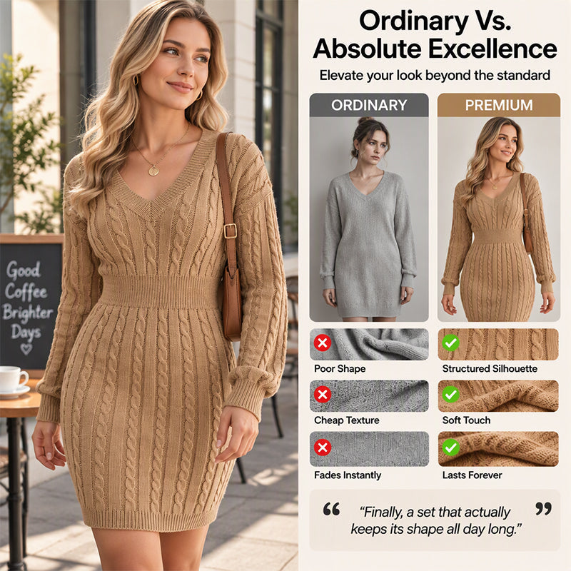 💖Black Friday Mega Deal – 50% off!💖 🍂Women's Elegant Cable Knit Bodycon Sweater Dress
