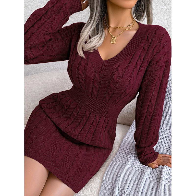 💖Black Friday Mega Deal – 50% off!💖 🍂Women's Elegant Cable Knit Bodycon Sweater Dress