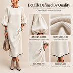 Women's Textured Knit Puff Sleeve Midi Dress
