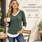 💚 Faux Two Piece Layered Knit Sweater Casual Pullover Top
