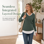💚 Faux Two Piece Layered Knit Sweater Casual Pullover Top