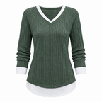 💚 Faux Two Piece Layered Knit Sweater Casual Pullover Top