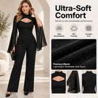 🖤 Women's Sparkly Glitter Cape Sleeve Jumpsuit✨