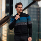 Men's Casual Slim Fit Half-Zip Striped Sweater