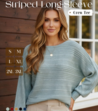 🎁New arrival 50% OFF💥Solid Round-Neck Striped Top with Long Sleeves